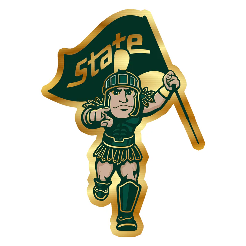 Michigan State Spartans - Running Sparty- Gold Chrome Vinyl Decal - Custom Size