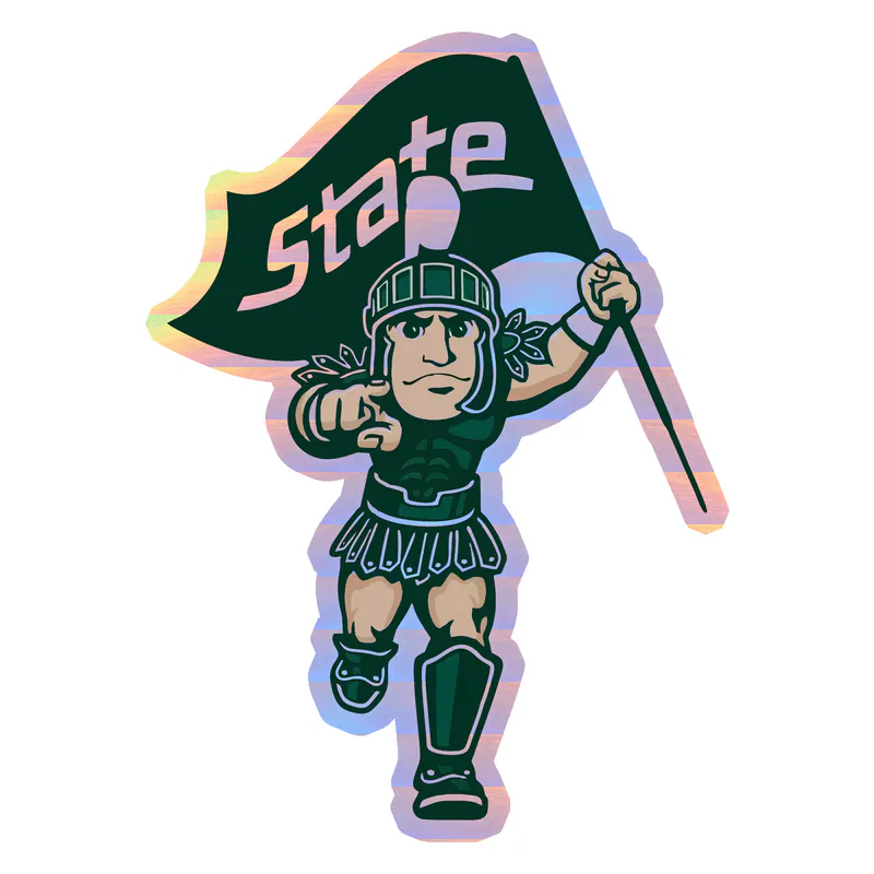 Michigan State Spartans - Running Sparty- Holographic Vinyl Decal - Custom Size