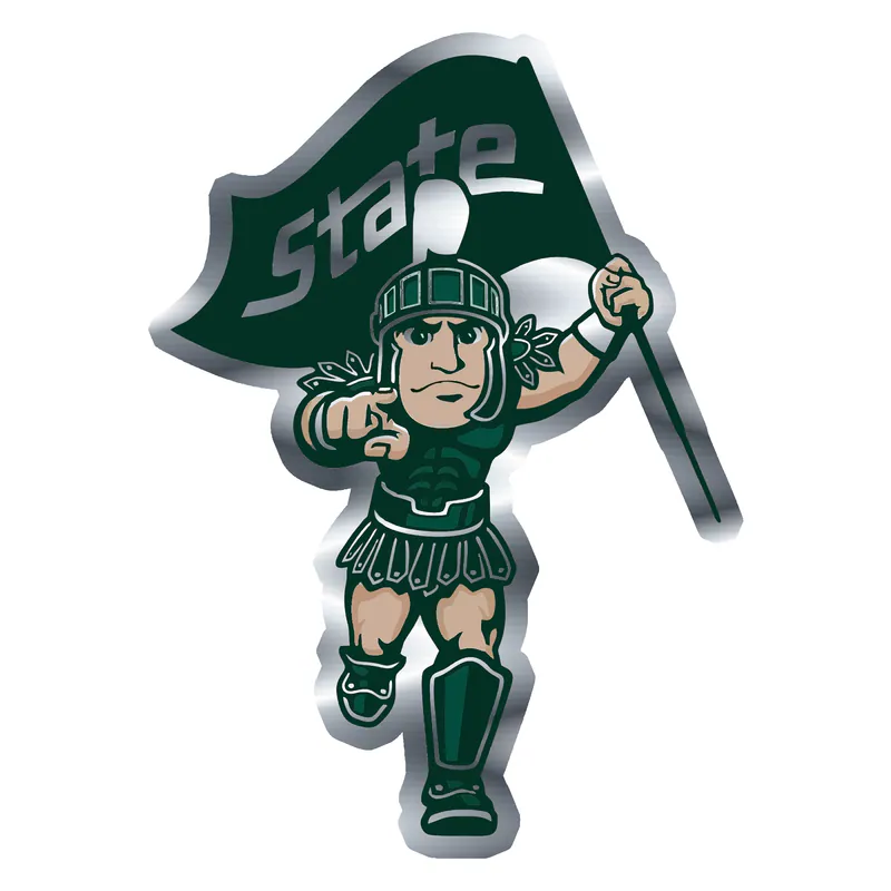 Michigan State Spartans - Running Sparty- Silver Chrome Vinyl Decal - Custom Size