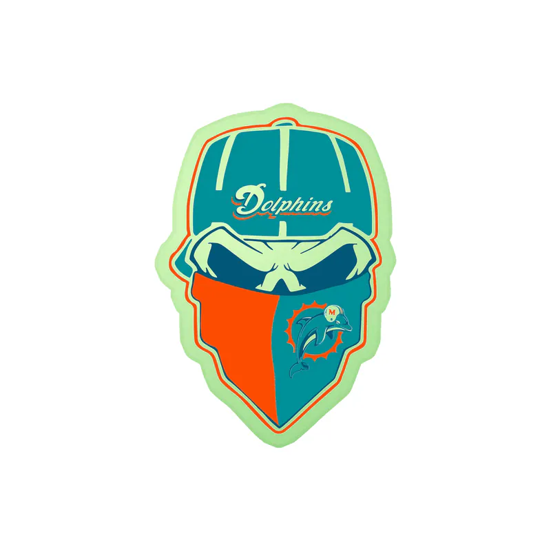 Miami Dolphins - Skull - Glow in the Dark Vinyl Sticker - Custom Size