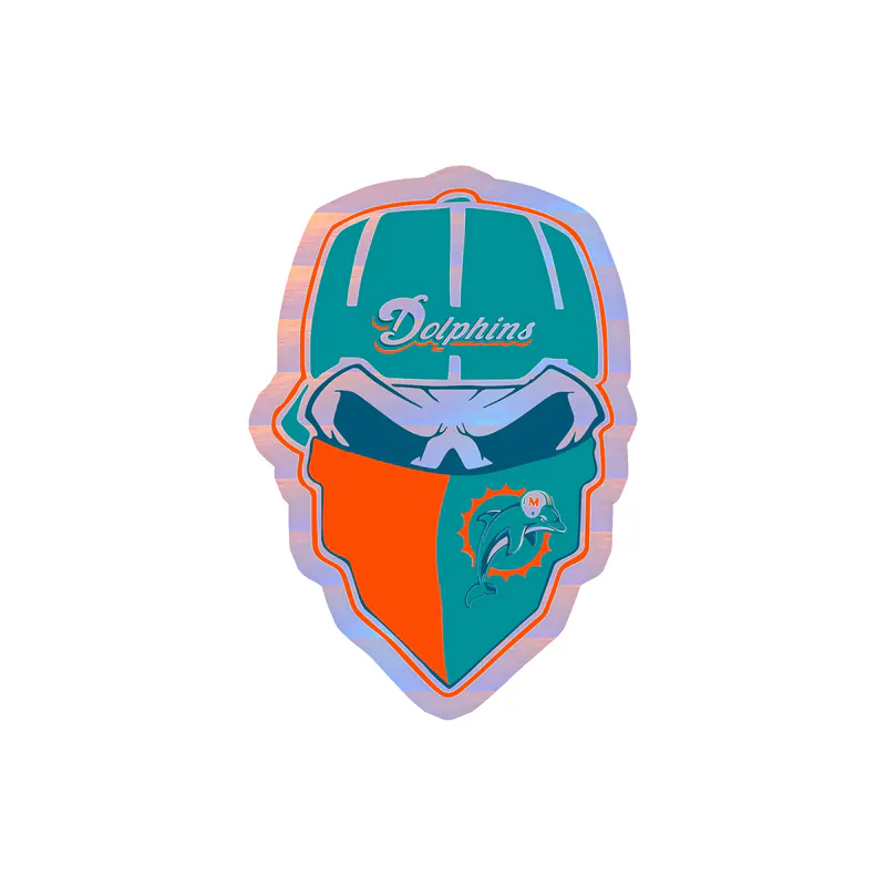 Miami Dolphins - Skull - Holographic Vinyl Sticker - Custom Size