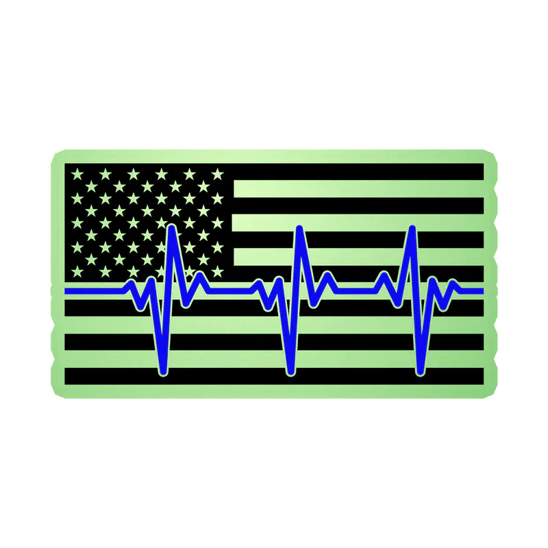 Blue Line Heartbeat American Flag - Glow in the Dark Vinyl Decal - custom size