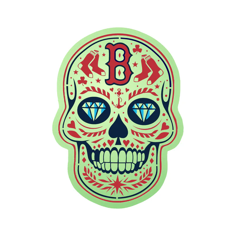 Boston Red Sox - Sugar Skull - Glow in the Dark Vinyl Sticker - Custom Size