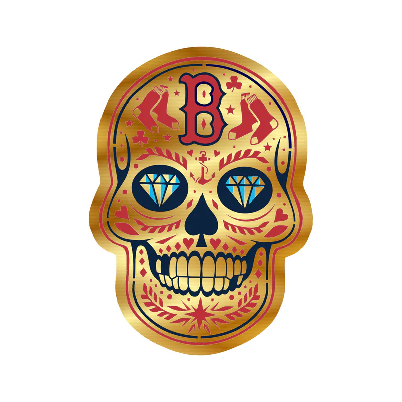 Boston Red Sox - Sugar Skull - Gold Chrome Vinyl Sticker - Custom Size