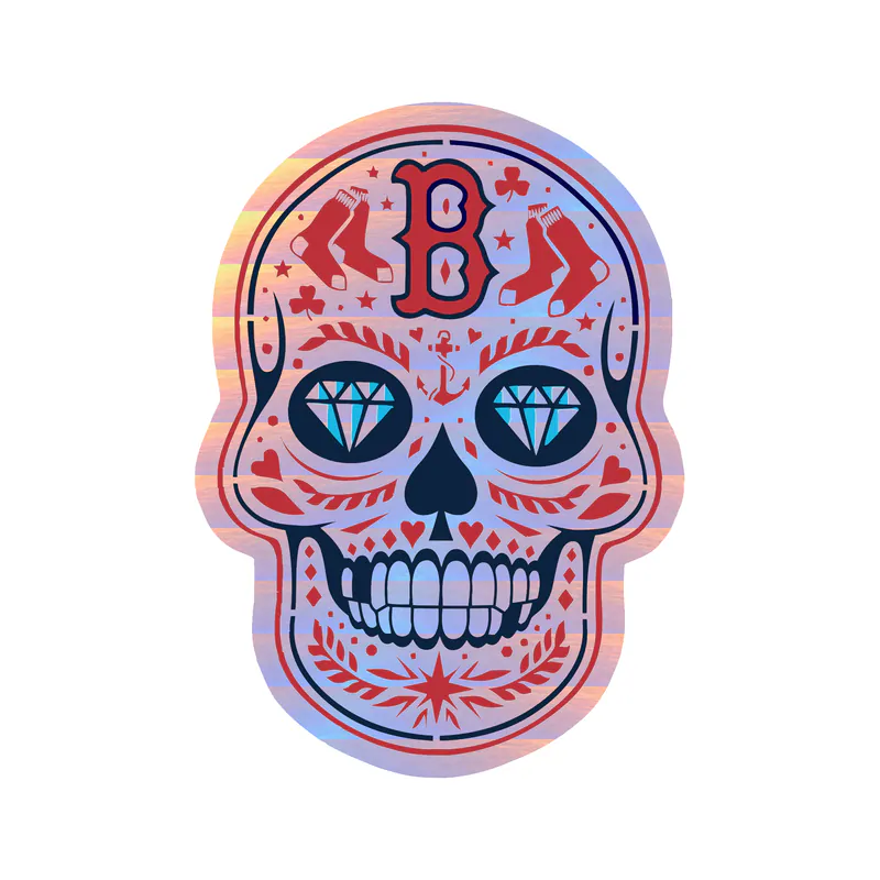 Boston Red Sox - Sugar Skull - Holographic Vinyl Sticker - Custom Size