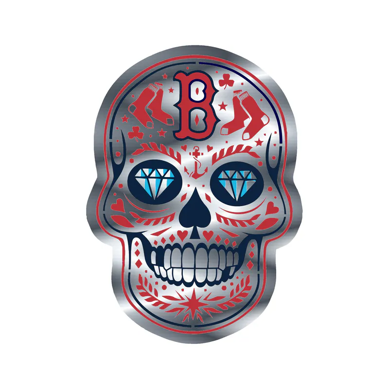 Boston Red Sox - Sugar Skull - Silver Chrome Vinyl Sticker - Custom Size