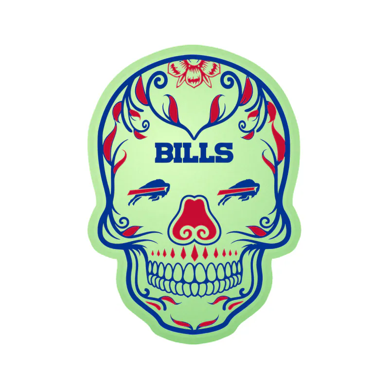 Buffalo Bills - Sugar Skull - Glow in the Dark Vinyl Sticker - Custom Size