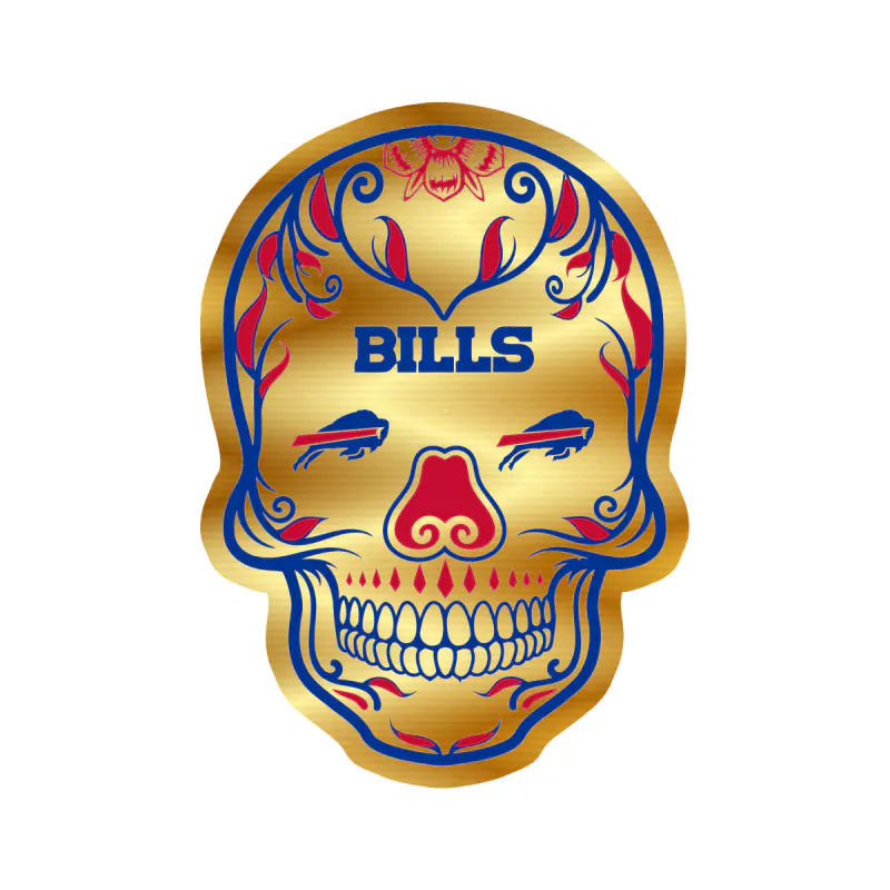 Buffalo Bills - Sugar Skull - Gold Chrome Vinyl Sticker - Custom Size