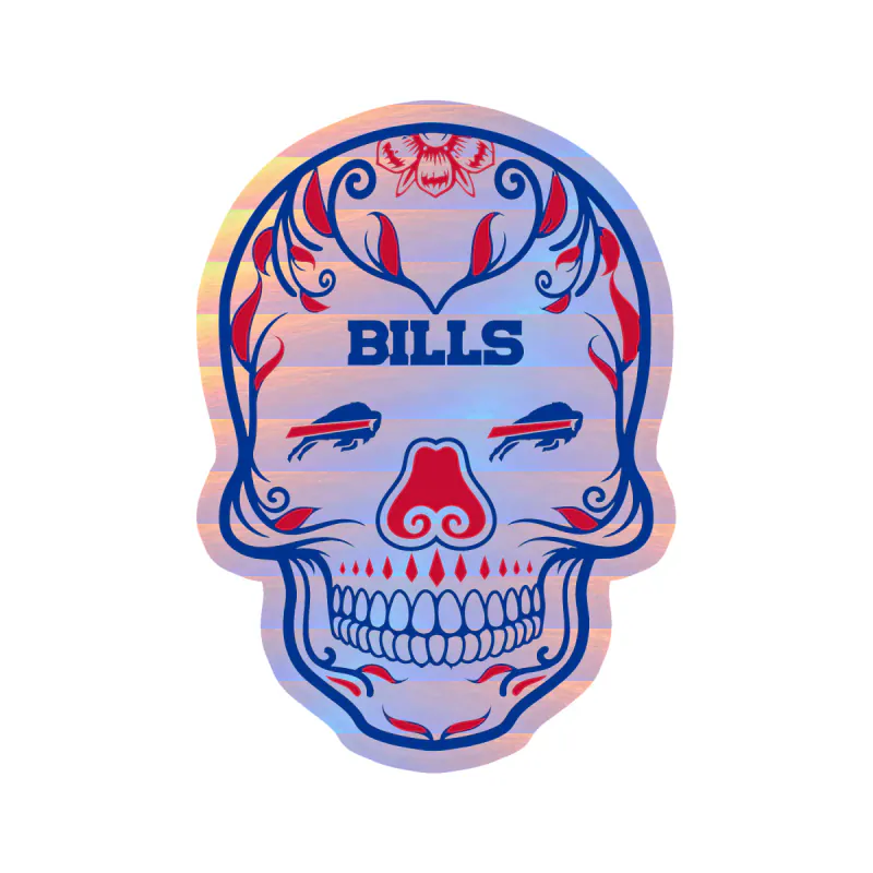 Buffalo Bills - Sugar Skull - Holographic Vinyl Sticker - Custom Size