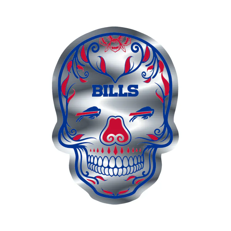 Buffalo Bills - Sugar Skull - Silver Chrome Vinyl Sticker - Custom Size