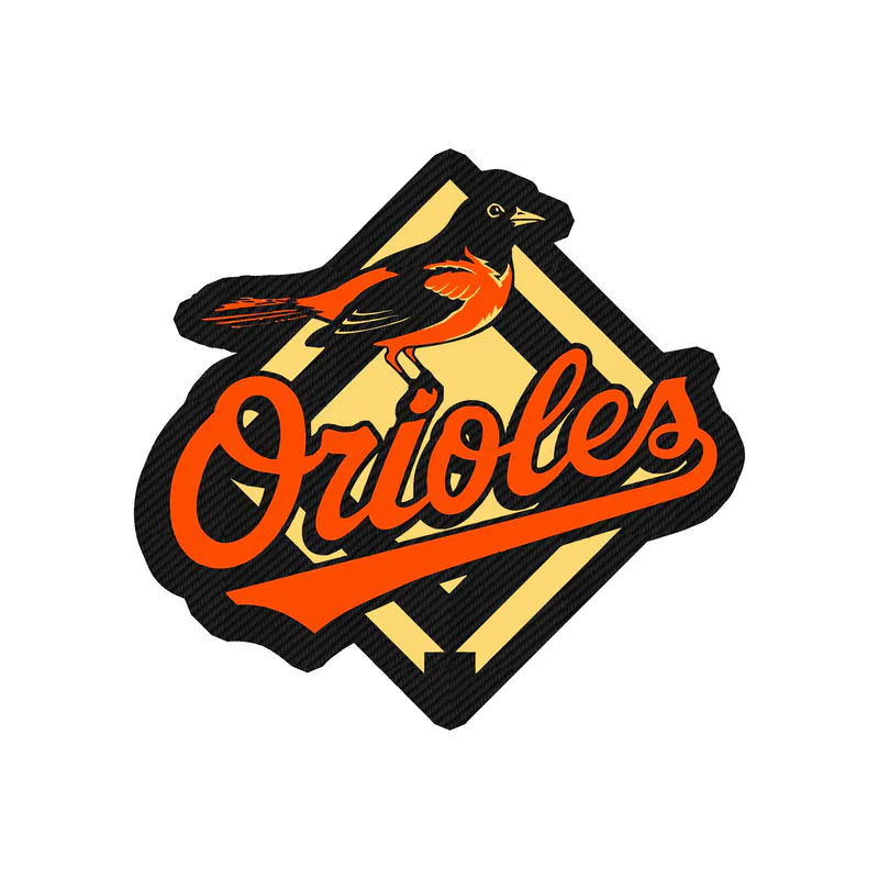 Baltimore Orioles - Name With Bird On Diamond Plate - Carbon Fiber Vinyl Sticker - Custom Size