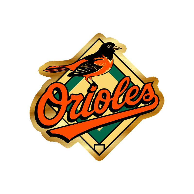 Baltimore Orioles - Name With Bird On Diamond Plate - Gold Chrome Vinyl Sticker - Custom Size
