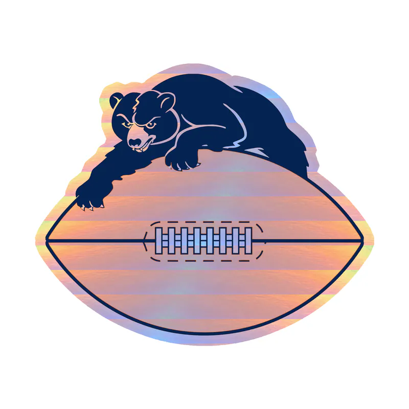 Chicago Bears - Bear on Football 2 - Holographic Vinyl Sticker - Custom Size