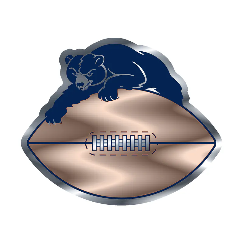 Chicago Bears - Bear on Football 2 - Silver Chrome Vinyl Sticker - Custom Size