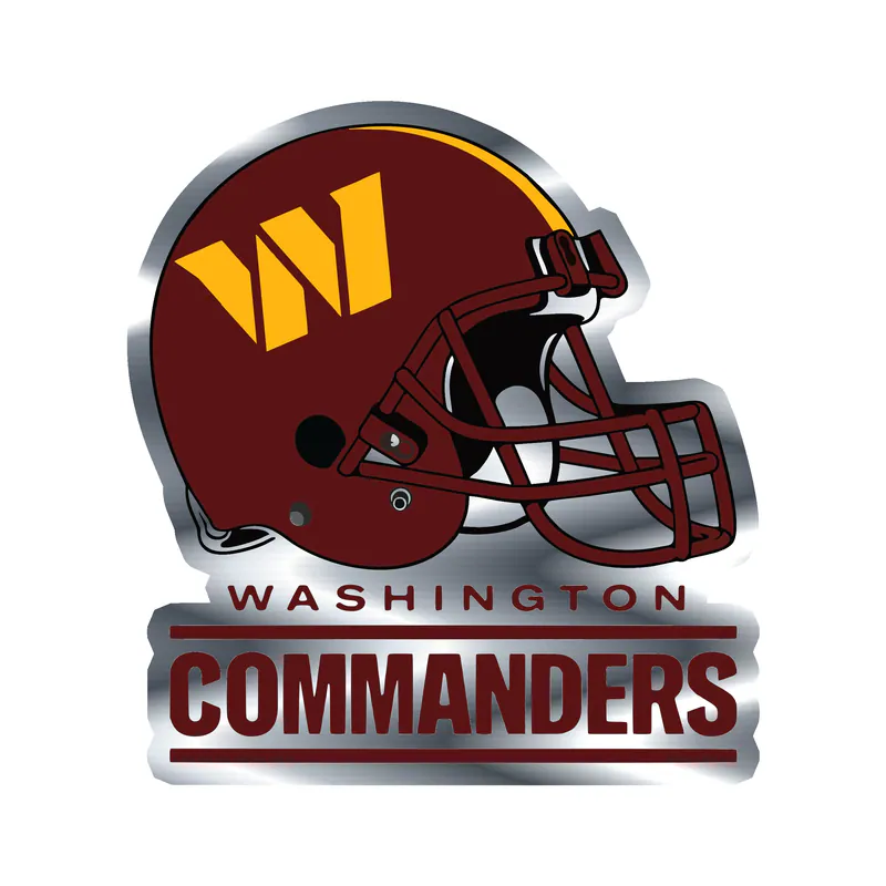Washington Commanders - Helmet with Name- Silver Chrome Vinyl Sticker - Custom Size