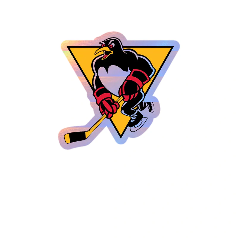Pittsburgh Penguins - Triangle With Penguin With Red Gloves - Holographic Vinyl Sticker - Custom Size