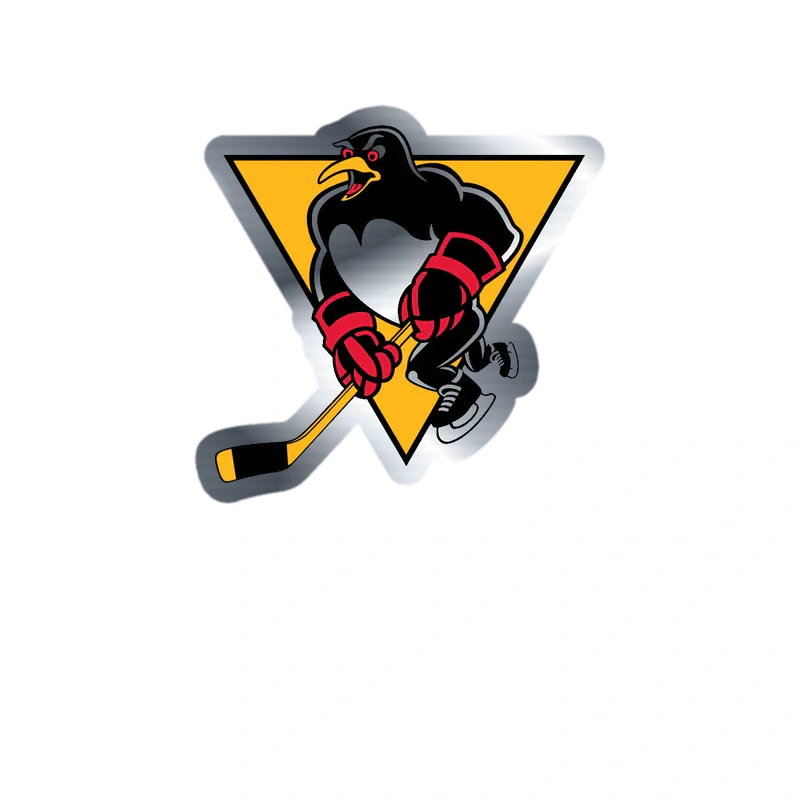 Pittsburgh Penguins - Triangle With Penguin With Red Gloves - Silver Chrome Vinyl Sticker - Custom Size