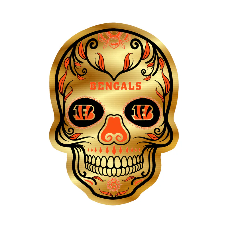 Cincinnati Bengals - Sugar Skull - Gold Chrome Vinyl Sticker - Custom Size
