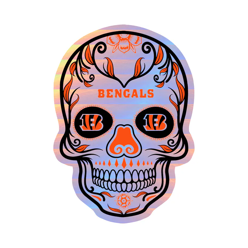 Cincinnati Bengals - Sugar Skull - Holographic Vinyl Sticker - Custom Size