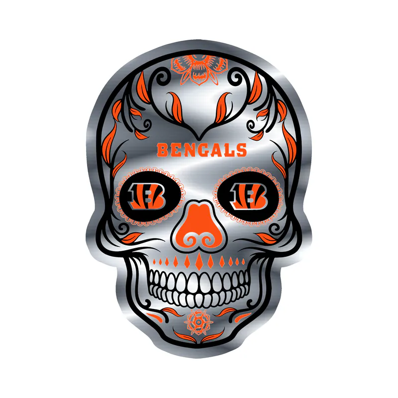 Cincinnati Bengals - Sugar Skull - Silver Chrome Vinyl Sticker - Custom Size