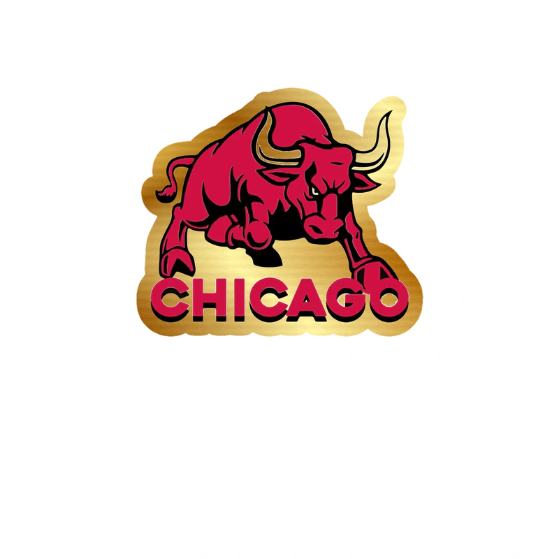 Chicago Bulls - Bull With Chicago - Gold Chrome Vinyl Sticker - Custom Size