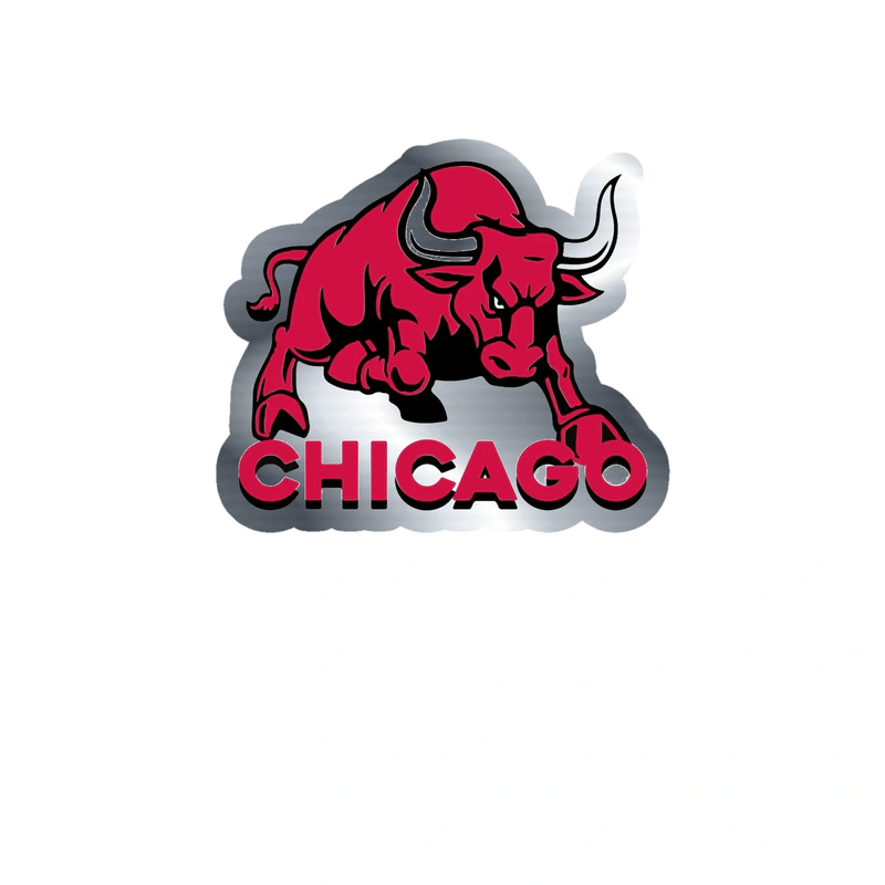 Chicago Bulls - Bull With Chicago - Silver Chrome Vinyl Sticker - Custom Size