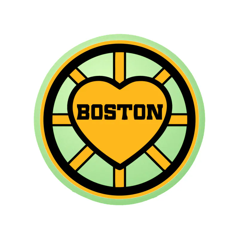 Boston Bruins - Circle With Heart - Glow in the Dark Vinyl Sticker - Custom Size