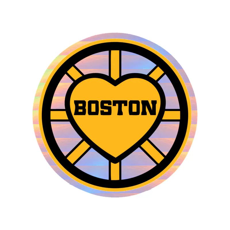 Boston Bruins - Circle With Heart - Holographic Vinyl Sticker - Custom Size