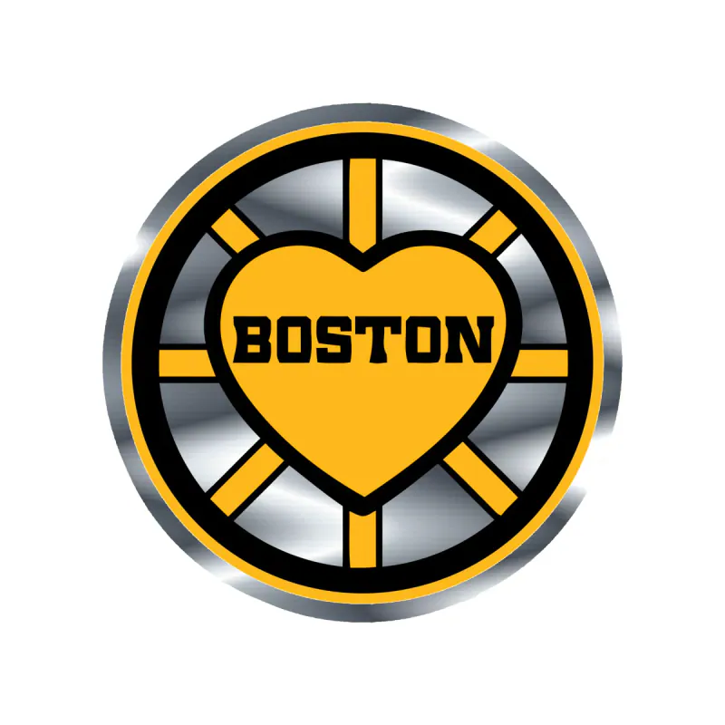 Boston Bruins - Circle With Heart - Silver Chrome Vinyl Sticker - Custom Size