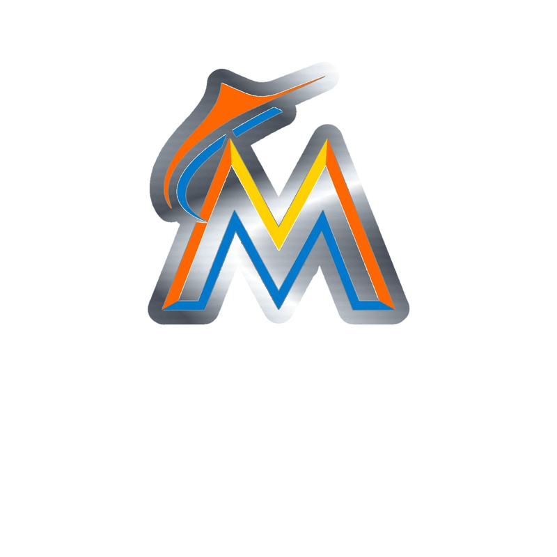Miami Marlins - White M - Silver Chrome Vinyl Sticker - Custom Size