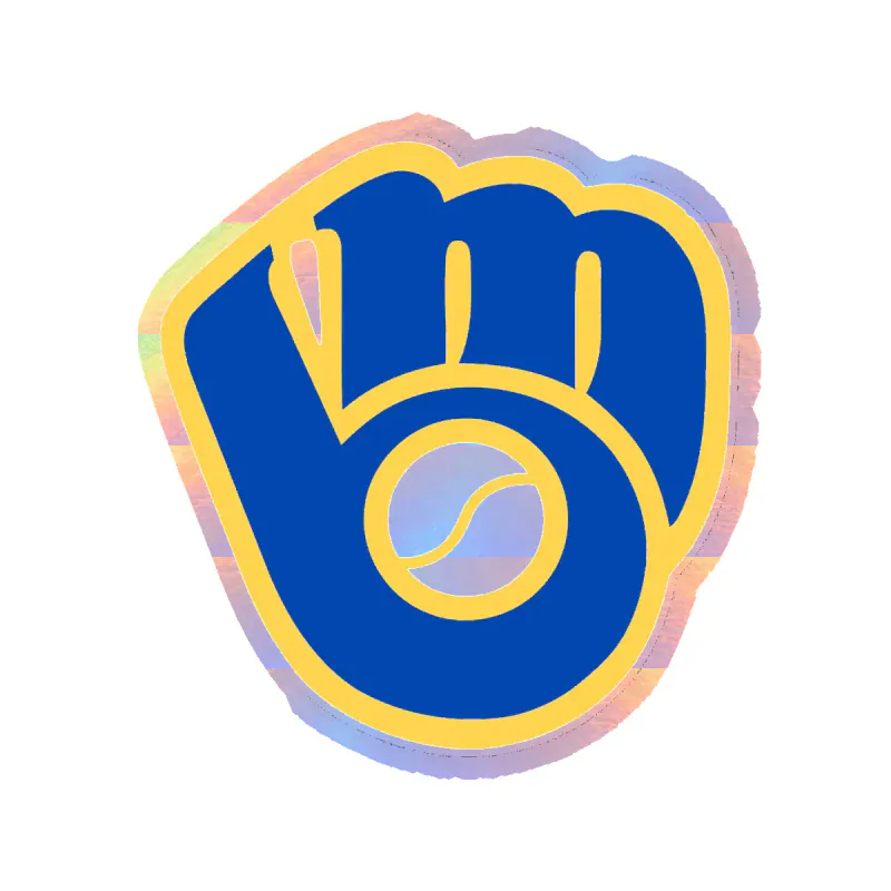 Milwaukee Brewers - Retro Light Blue Glove - Holographic Vinyl Sticker - Custom Size