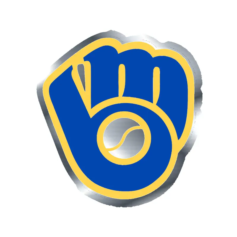 Milwaukee Brewers - Retro Light Blue Glove - Silver Chrome Vinyl Sticker - Custom Size