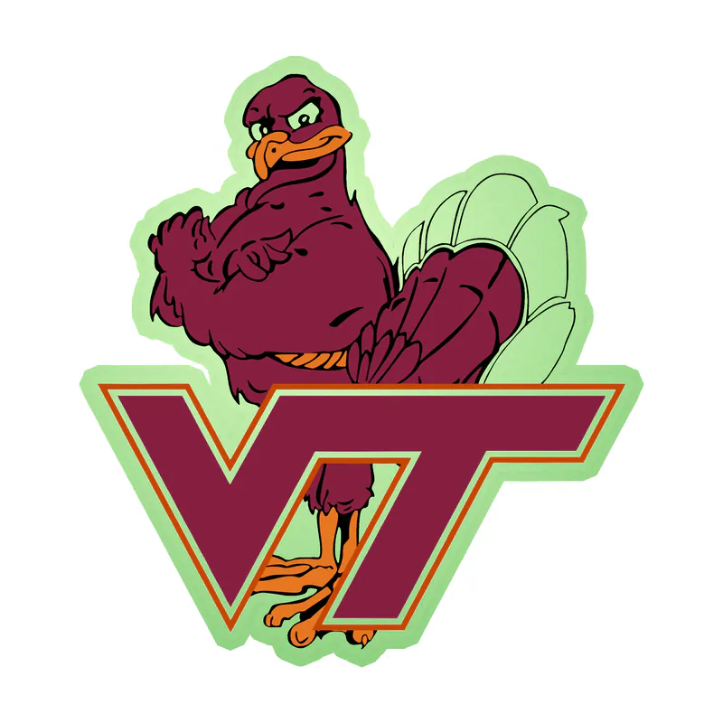 Virginia Tech - Hokie Bird With VT - Glow in the Dark Vinyl Decal - Custom Size