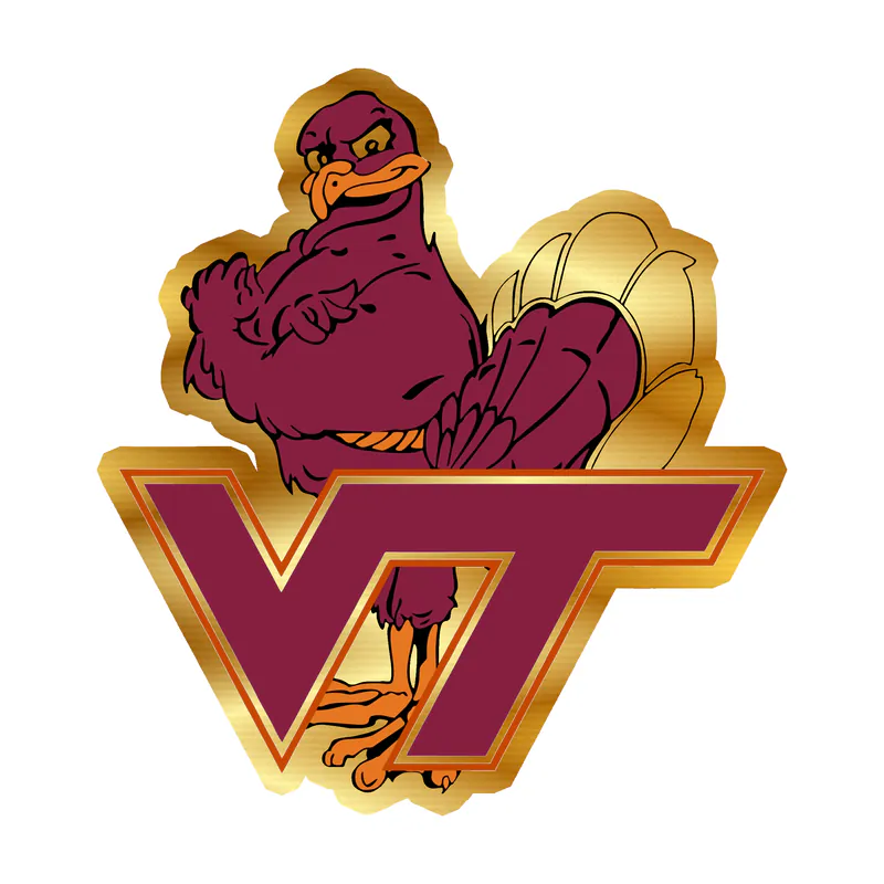 Virginia Tech - Hokie Bird With VT - Gold Chrome Vinyl Decal - Custom Size