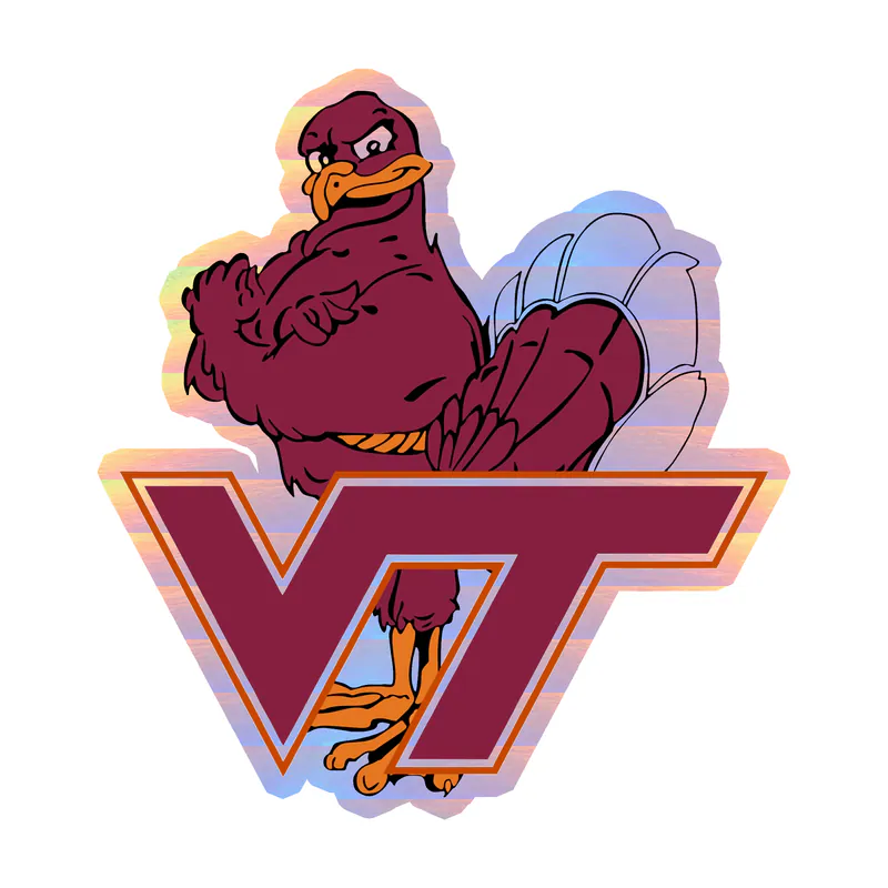 Virginia Tech - Hokie Bird With VT - Holographic Vinyl Decal - Custom Size