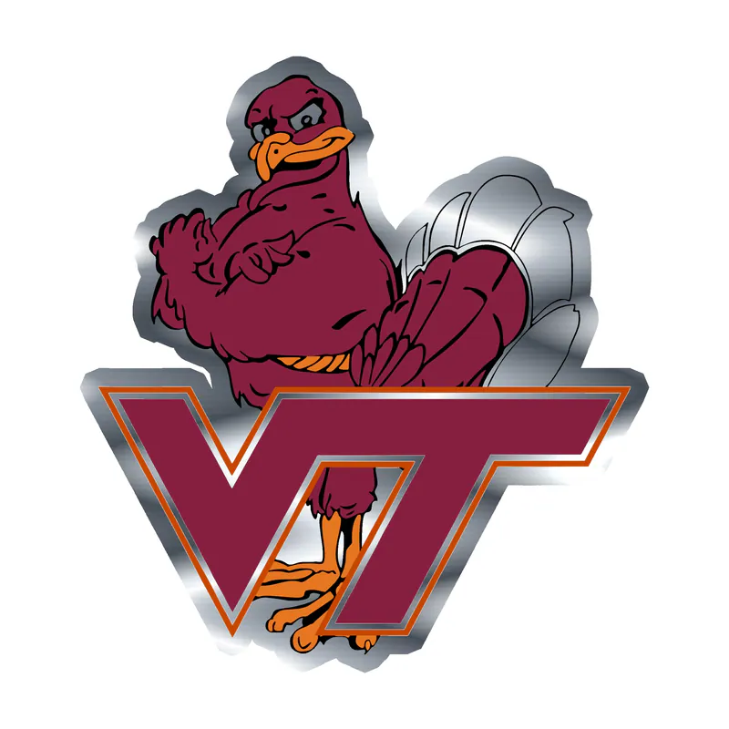 Virginia Tech - Hokie Bird With VT - Silver Chrome Vinyl Decal - Custom Size