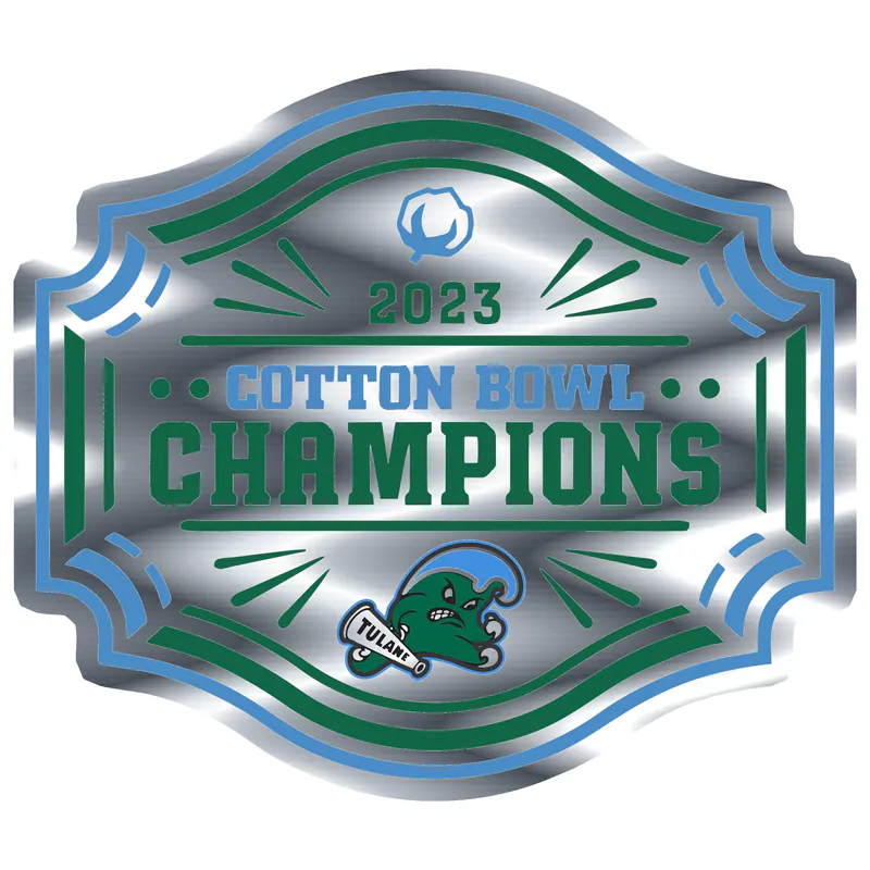 Tulane Green Wave - 2023 Cotton Bowl Champions - Silver Chrome Vinyl Sticker - Custom Size