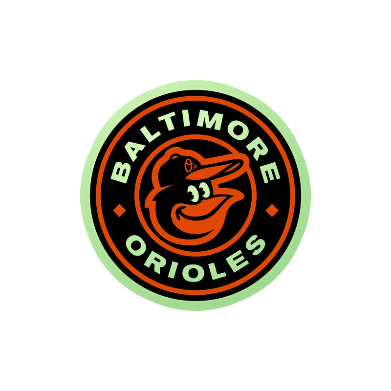 Baltimore Orioles - Black And White Circle With Cartoon Bird - Glow in the Dark Vinyl Sticker - Custom Size