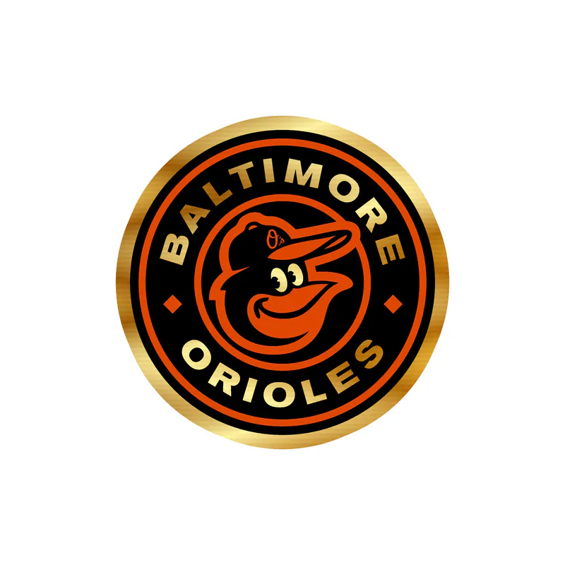 Baltimore Orioles - Black And White Circle With Cartoon Bird - Gold Chrome Vinyl Sticker - Custom Size
