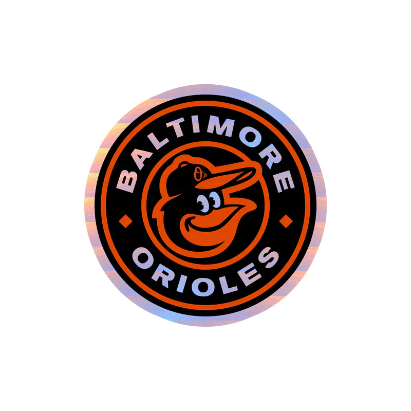 Baltimore Orioles - Black And White Circle With Cartoon Bird - Holographic Vinyl Sticker - Custom Size