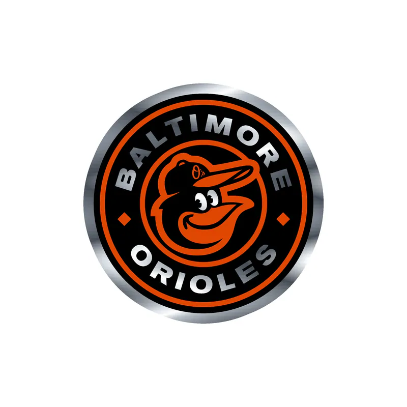 Baltimore Orioles - Black And White Circle With Cartoon Bird - Silver Chrome Vinyl Sticker - Custom Size