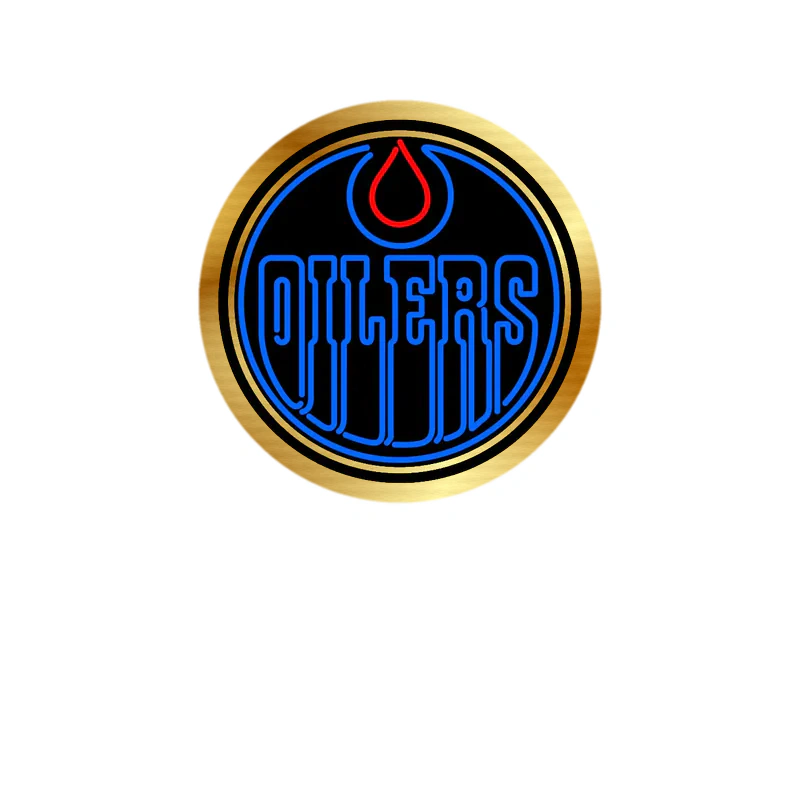 Edmonton Oilers - Black Circle With Oilers - Gold Chrome Vinyl Sticker - Custom Size
