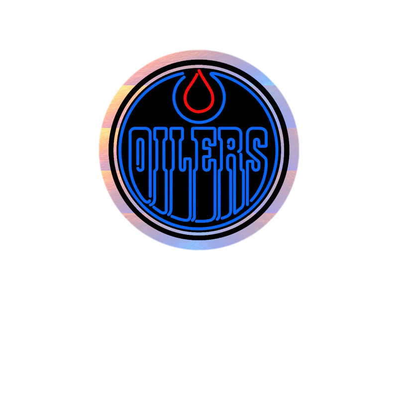 Edmonton Oilers - Black Circle With Oilers - Holographic Vinyl Sticker - Custom Size