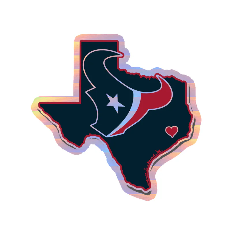 Houston Texans -State With Head - Holographic Vinyl Sticker - Custom Size