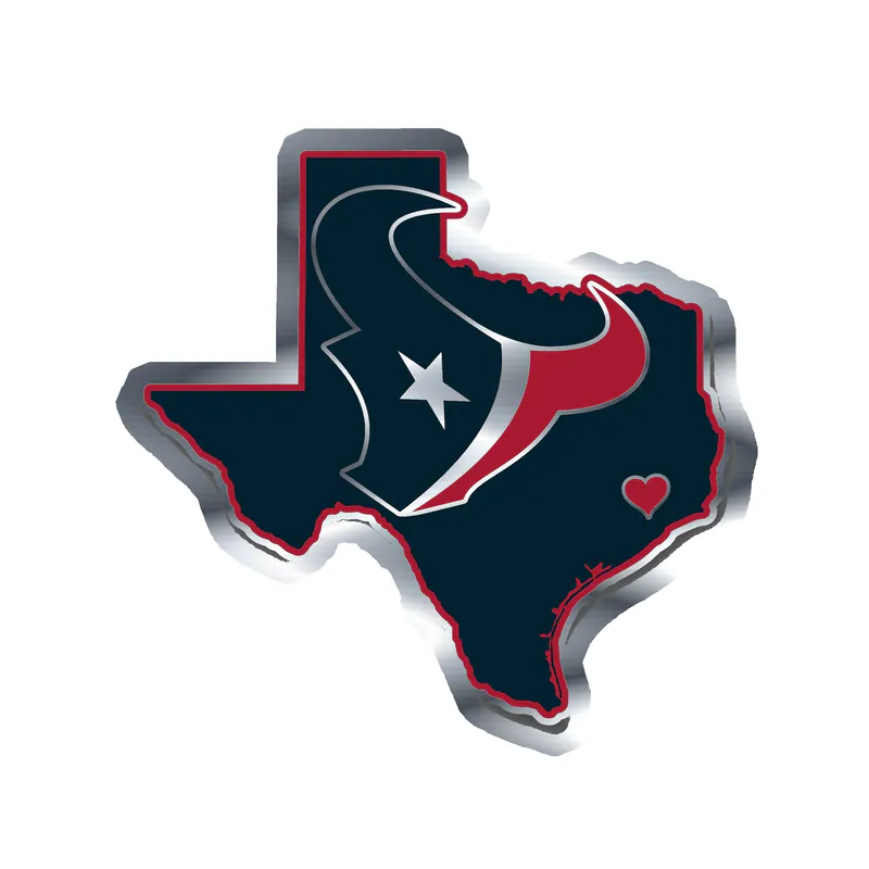 Houston Texans -State With Head - Silver Chrome Vinyl Sticker - Custom Size