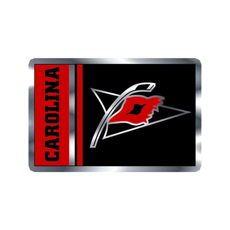 Carolina Hurricanes - Square With Carolina And Flag - Silver Chrome Vinyl Sticker - Custom Size