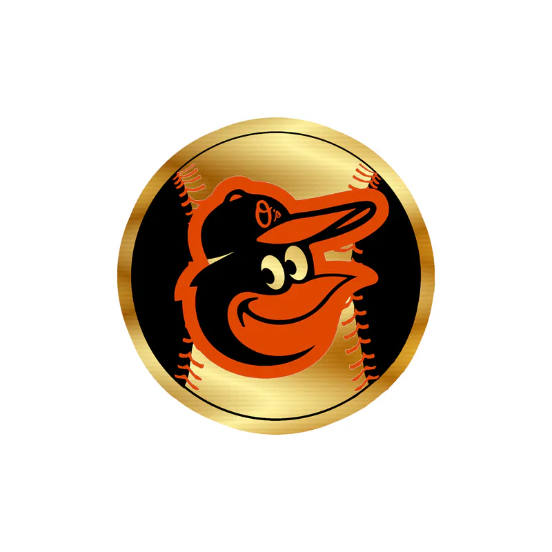Baltimore Orioles - Baseball Cartoon Bird - Gold Chrome Vinyl Sticker - Custom Size