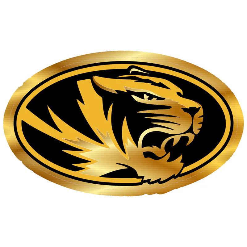 Missouri Tigers - Tiger Head with Oval - Gold Chrome Vinyl Sticker - Custom Size