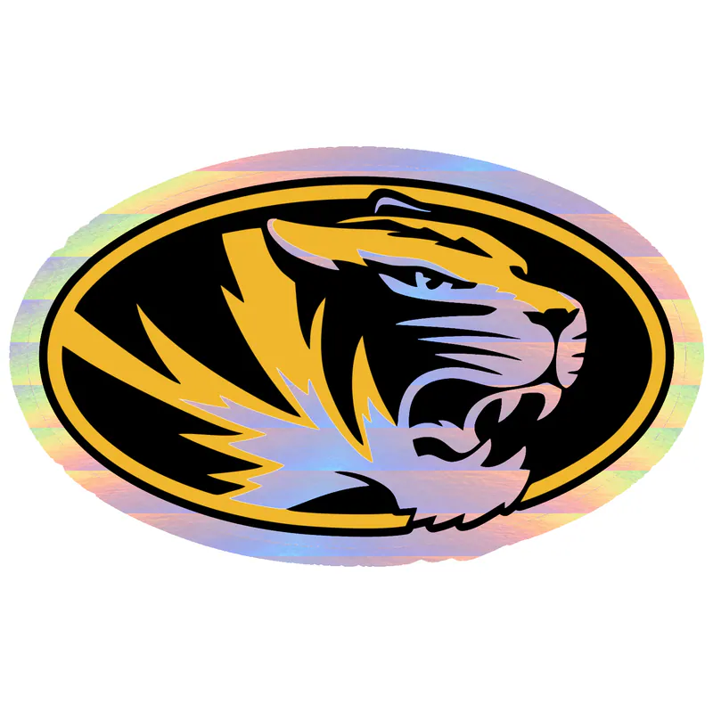 Missouri Tigers - Tiger Head with Oval - Holographic Vinyl Sticker - Custom Size
