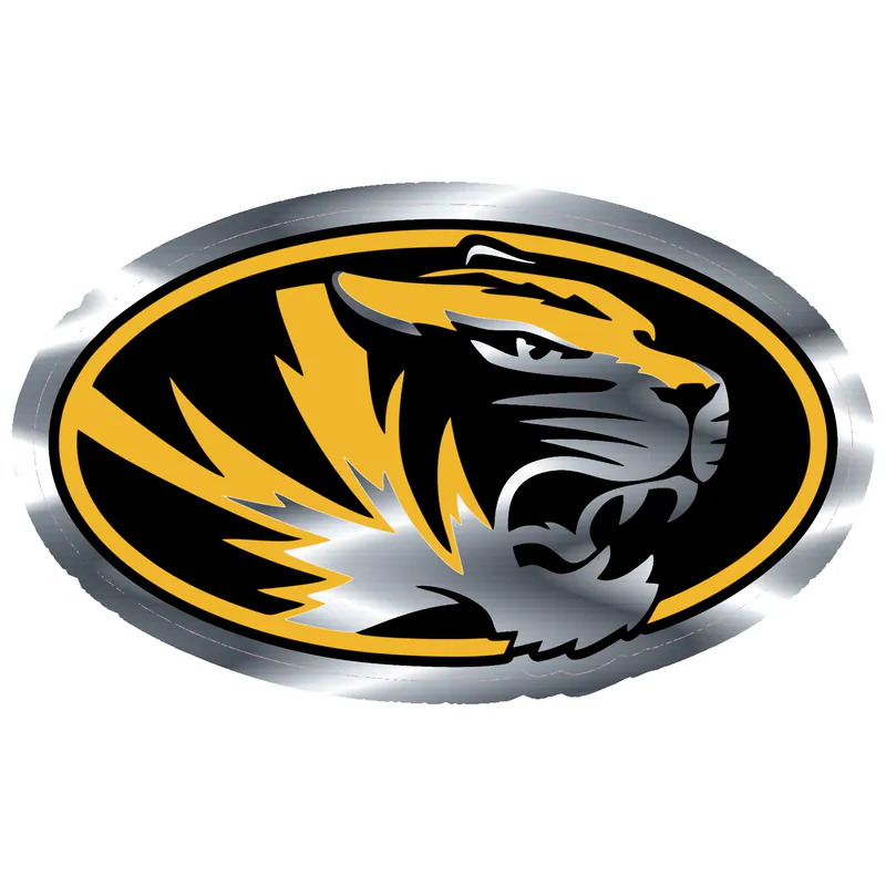Missouri Tigers - Tiger Head with Oval - Silver Chrome Vinyl Sticker - Custom Size